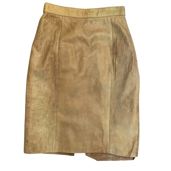 Brooks Atelier New York Leather Pencil Skirt Size 5/6 Tan Career Classic Fall - Picture 1 of 9